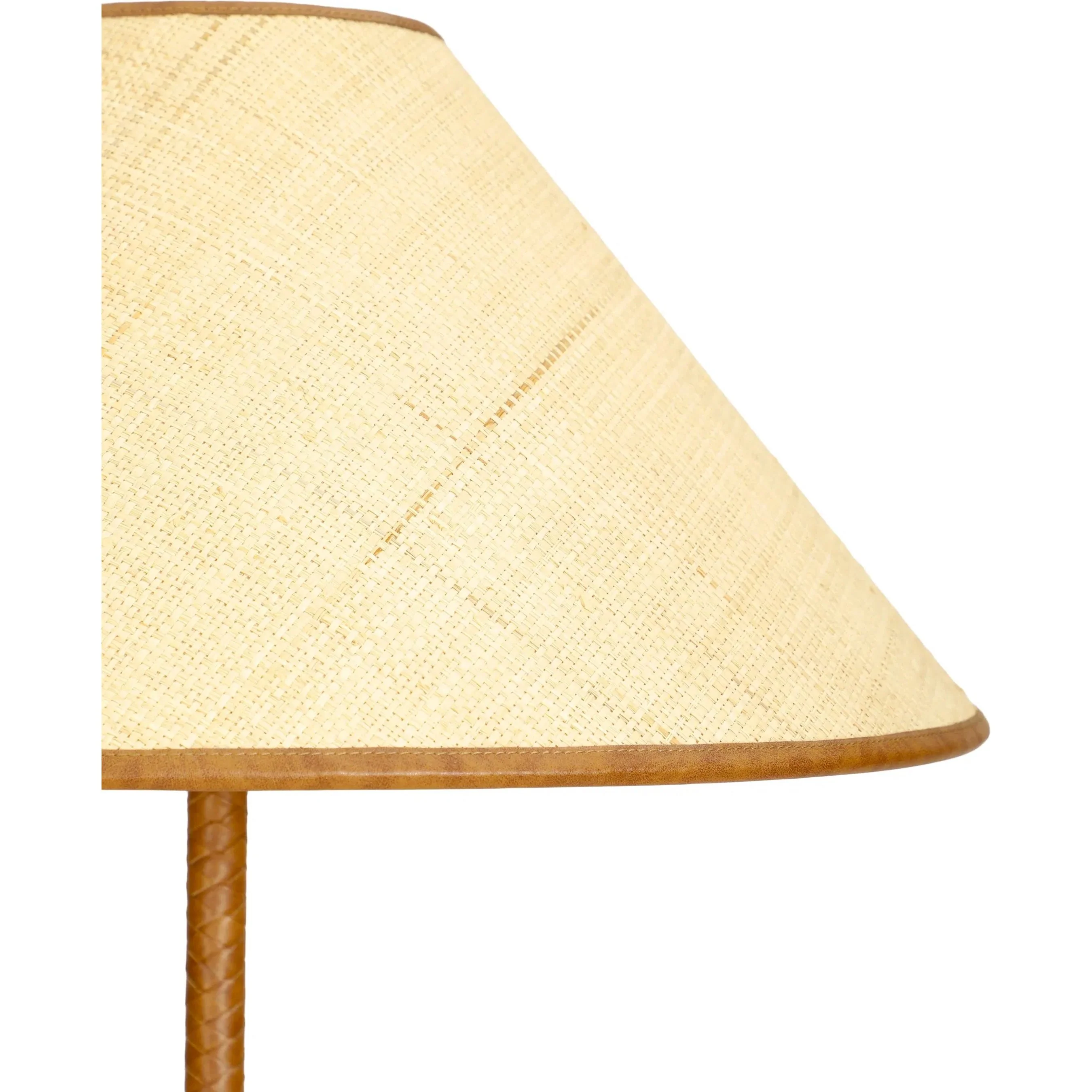 Keria Natural Vegan Leather and Raffia Designer Floor Lamp - Image 4