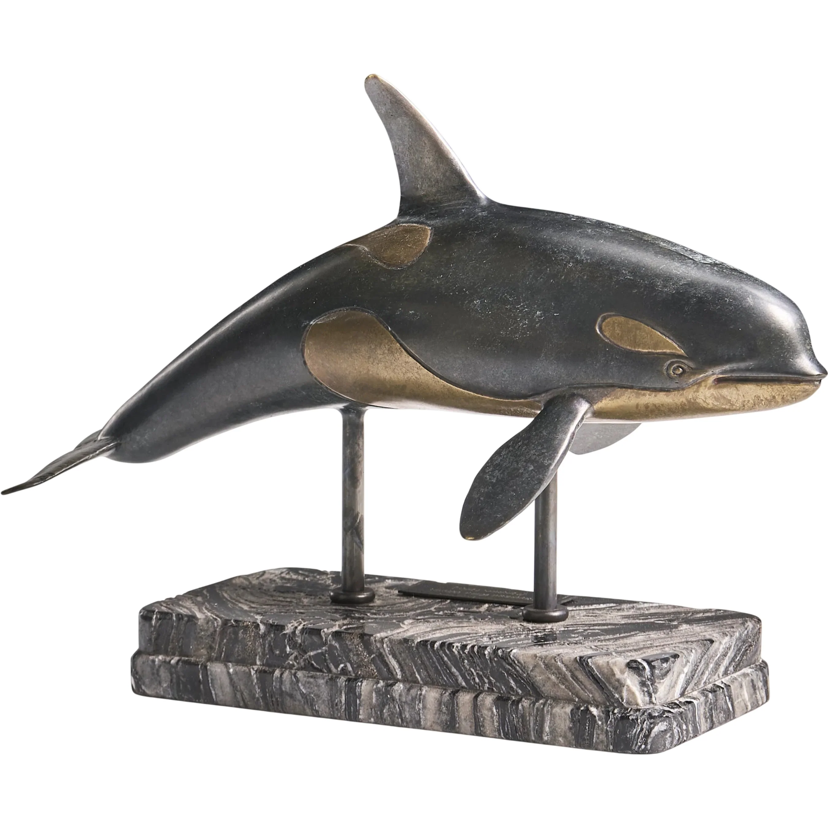 Killer Whale Bronze Statue with Marble Base