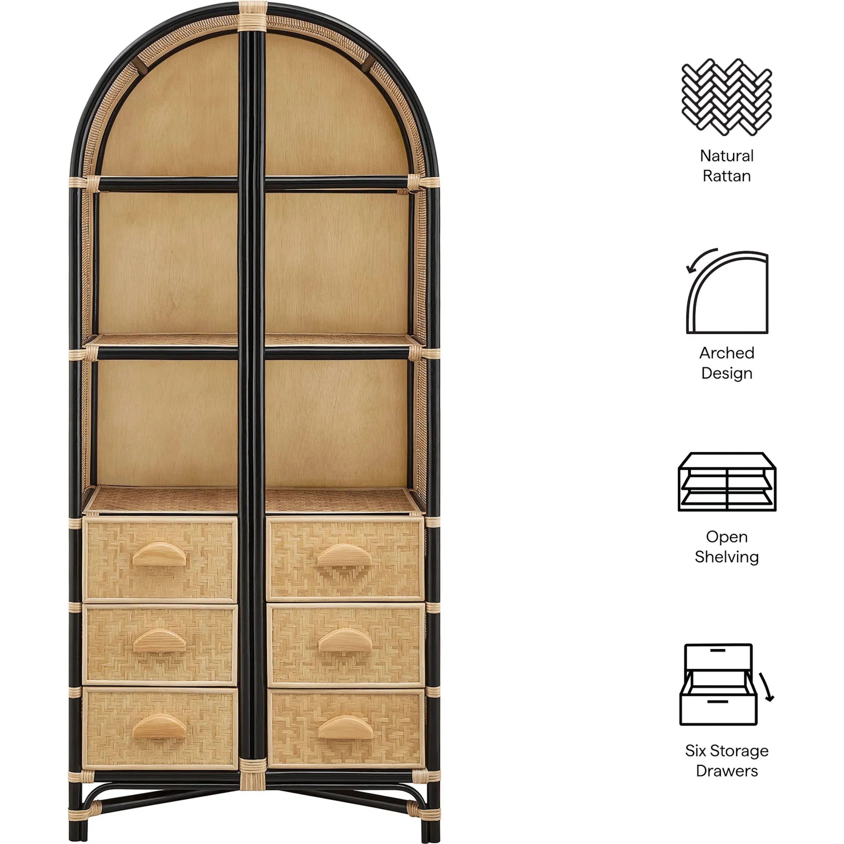 Kleberg 71 Inch Tall Arched Natural Rattan Bookshelf - Image 4