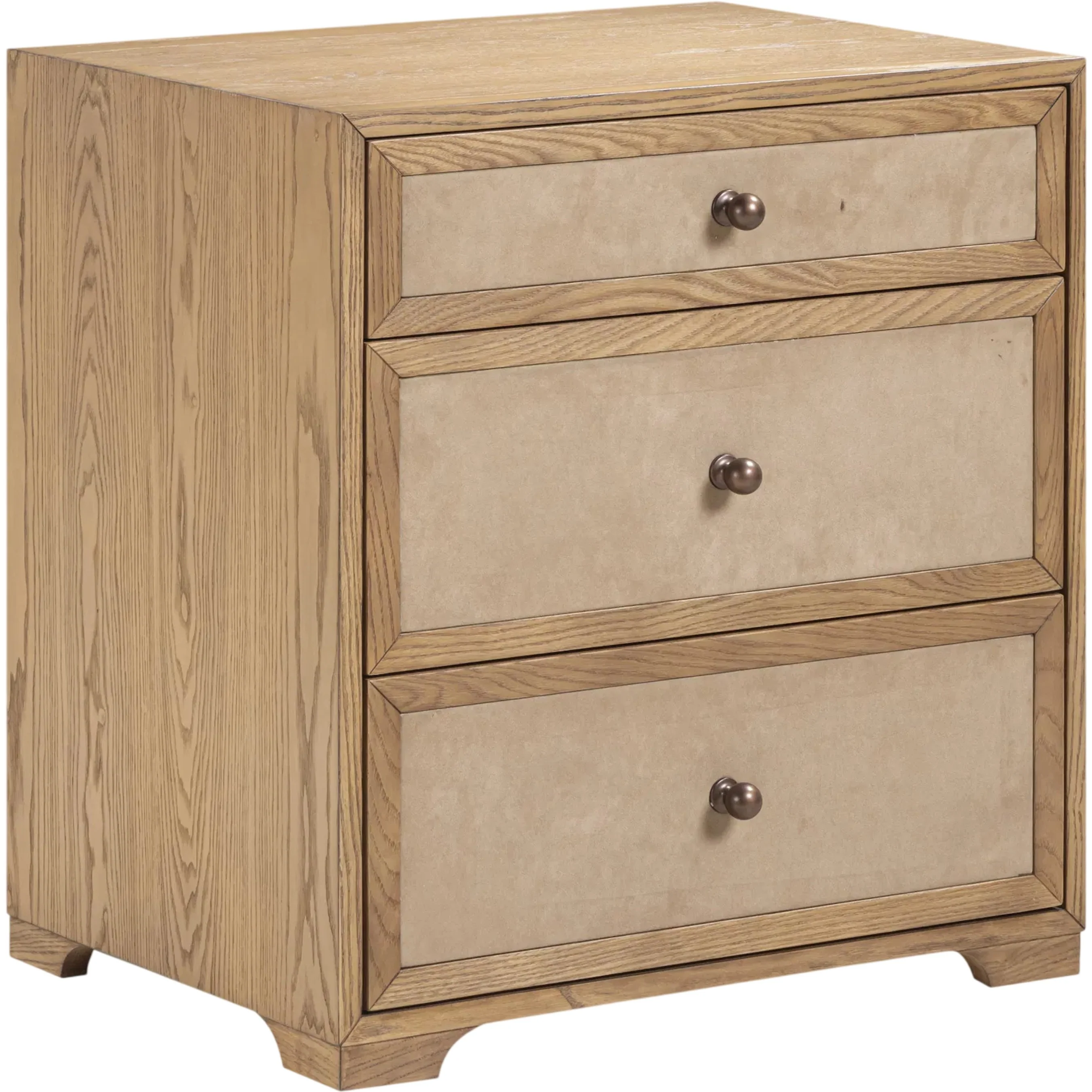 Laurentis Light Taupe Suede Wood 3-Drawer Nightstand