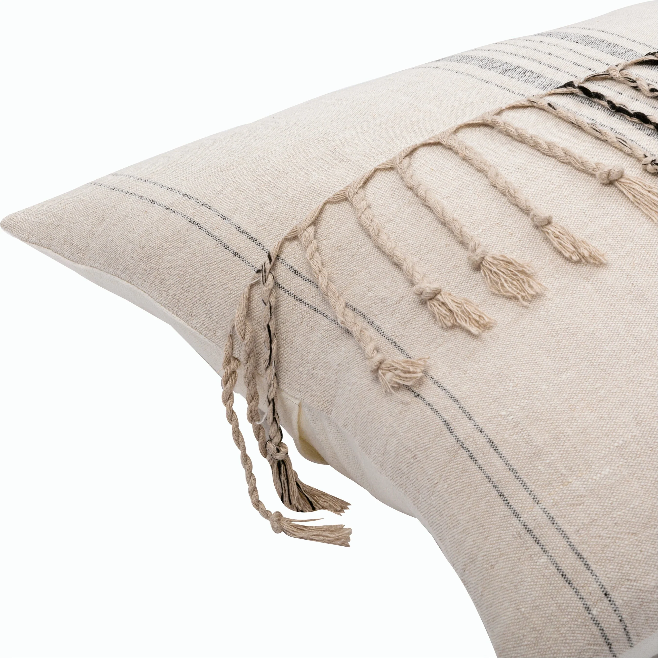 Linen Stripe Embellished Pillow - 13701 - Image 8