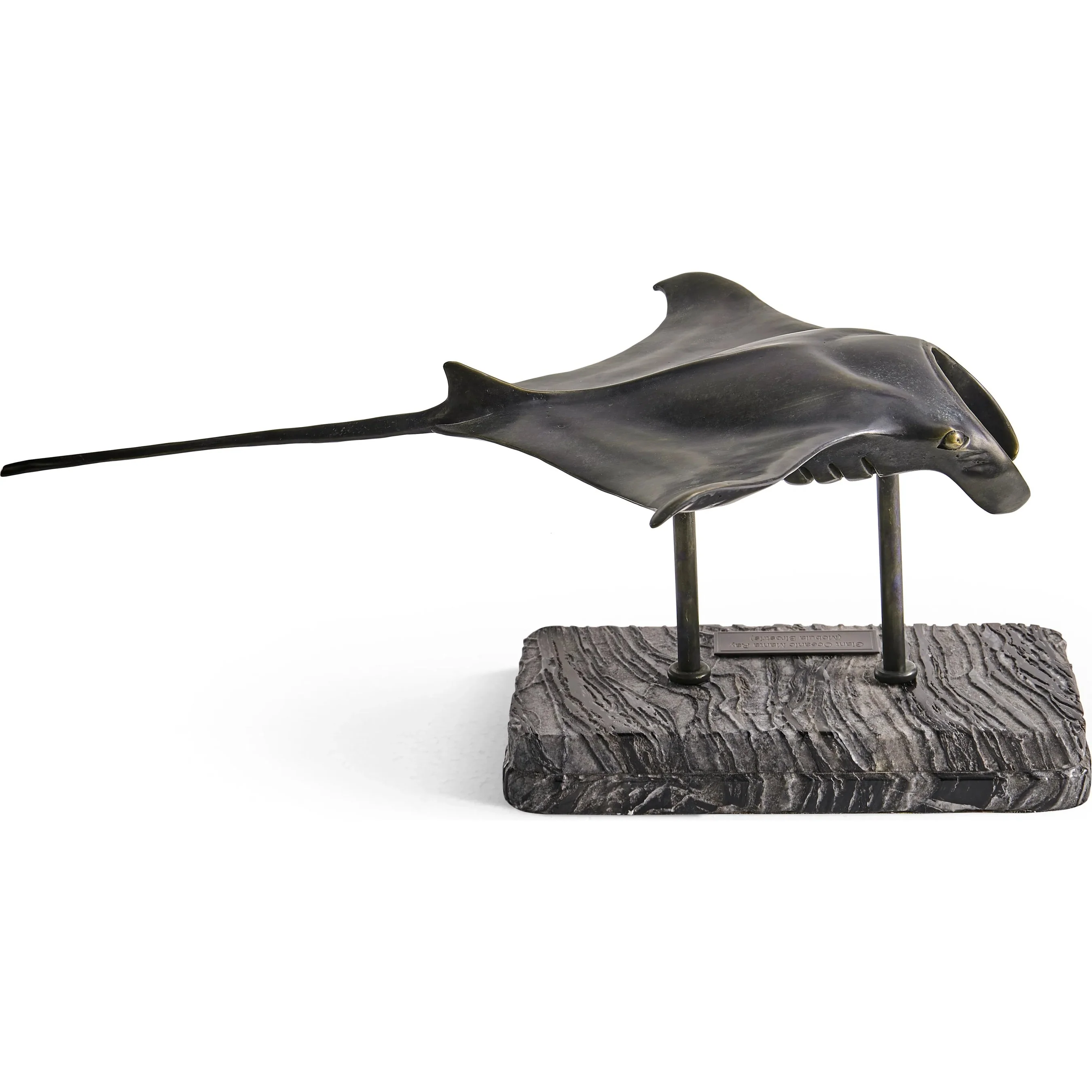 Manta Ray Bronze Statue with Marble Base - Image 2