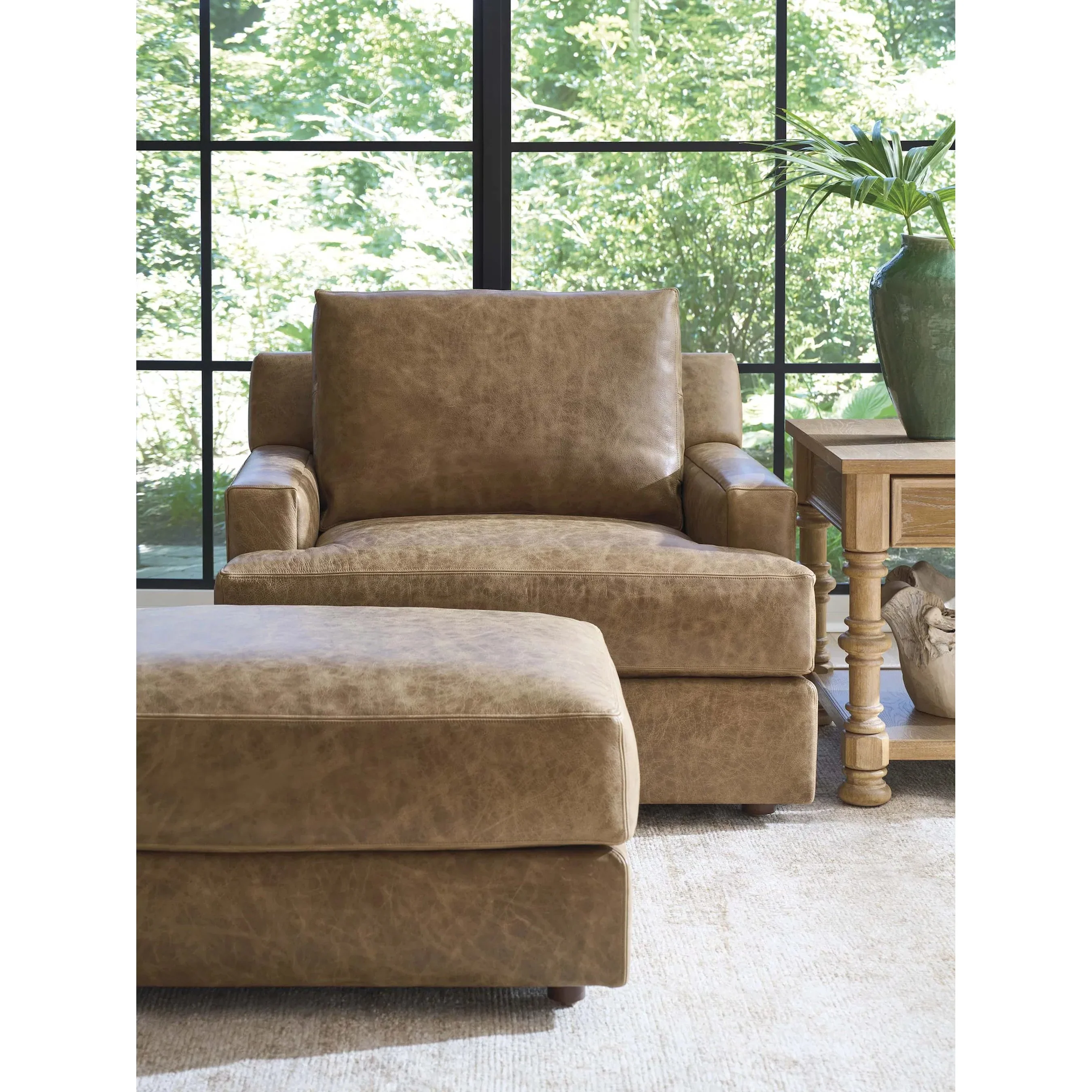 Millington Leather Ottoman - Image 2