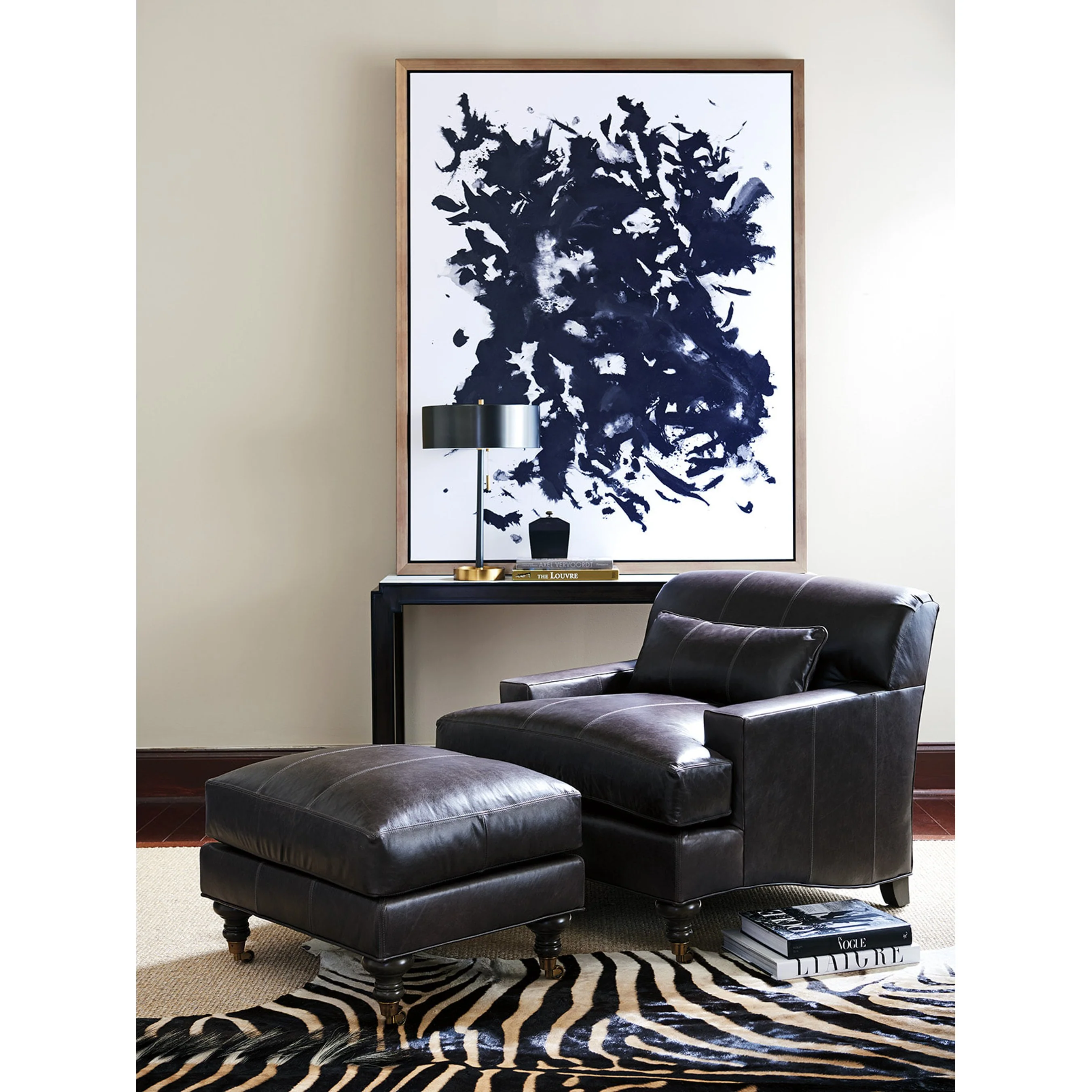 Oxford Leather Ottoman - Image 2