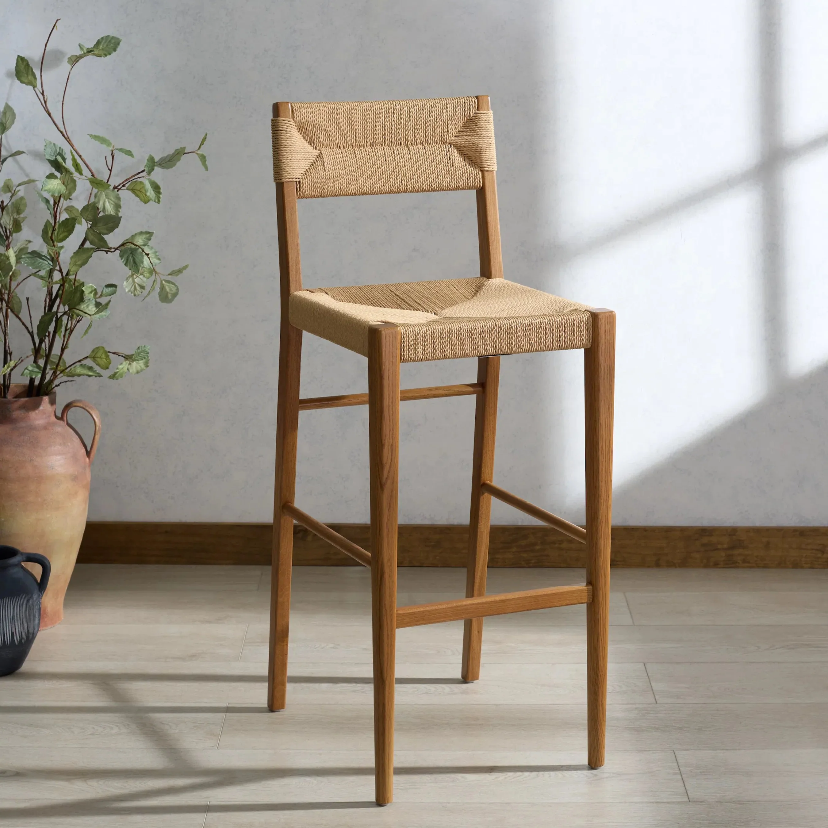 Peach Rattan Barstool - Image 16