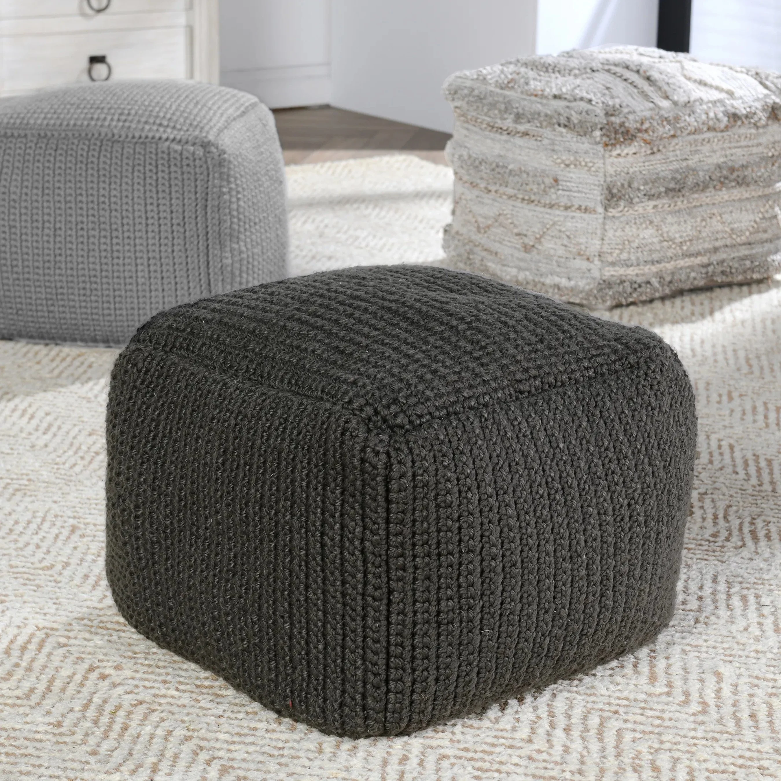 Prism Wide Handwoven Square Pouf - Image 15