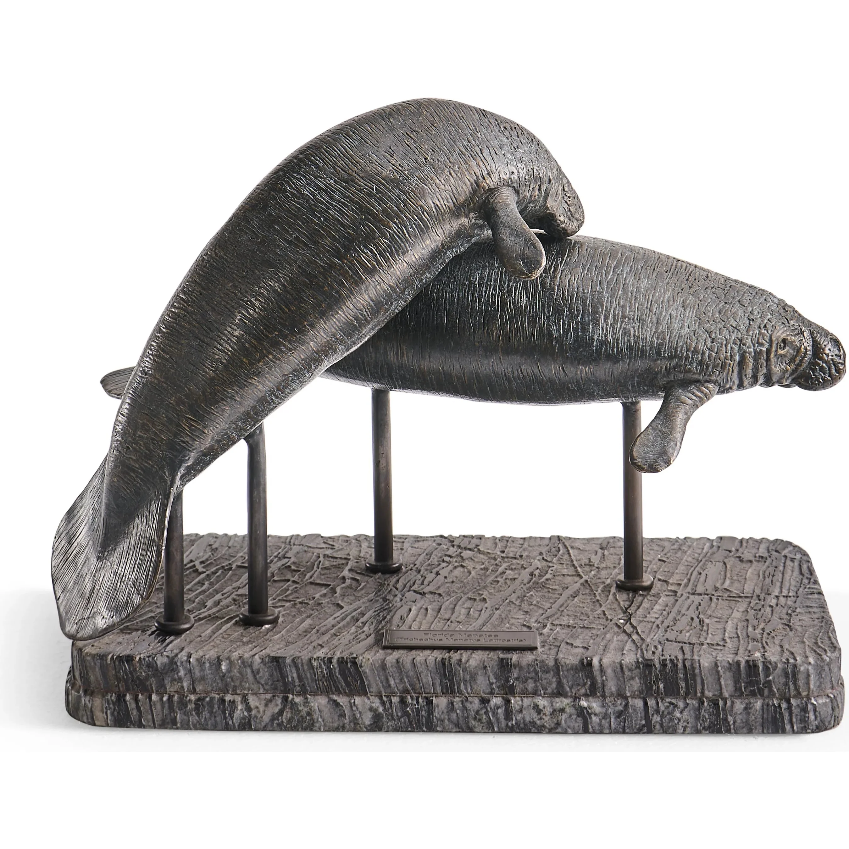Raised Manatee Bronze Statue with Marble Base - Image 2