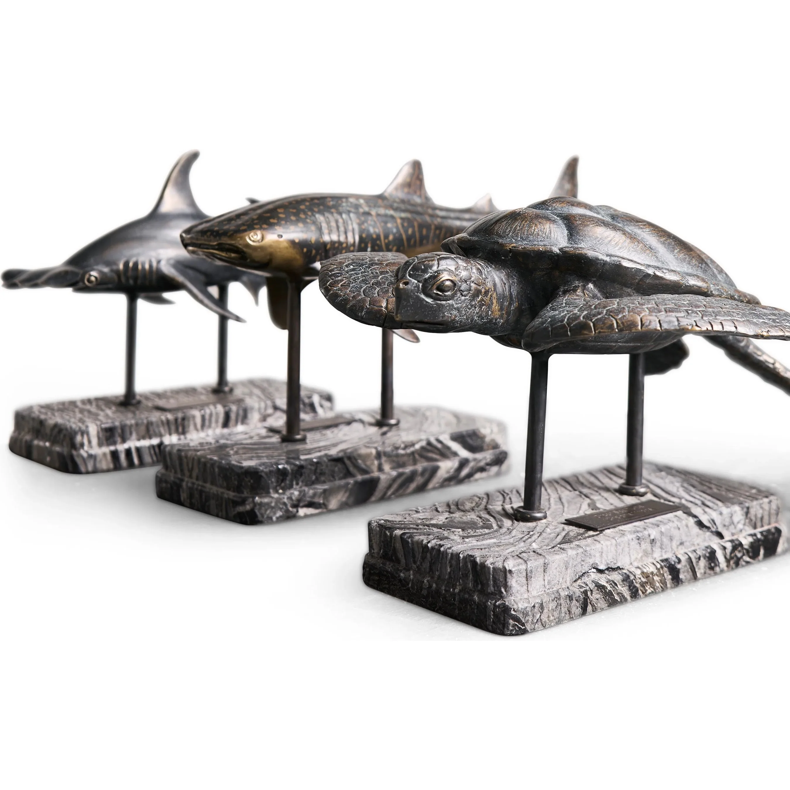 Sea Tortoise Bronze Statue with Marble Base - Image 12