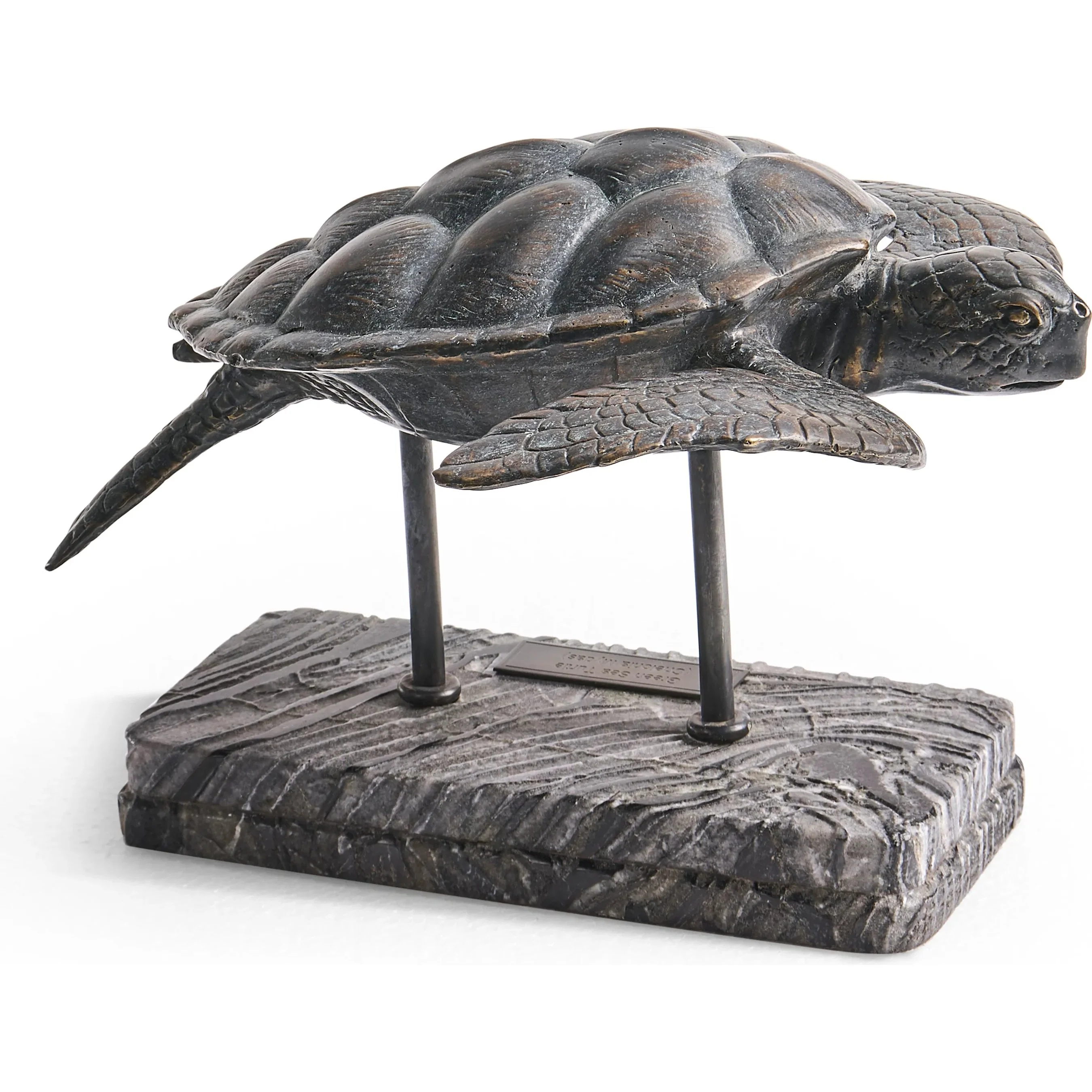 Sea Tortoise Bronze Statue with Marble Base - Image 3
