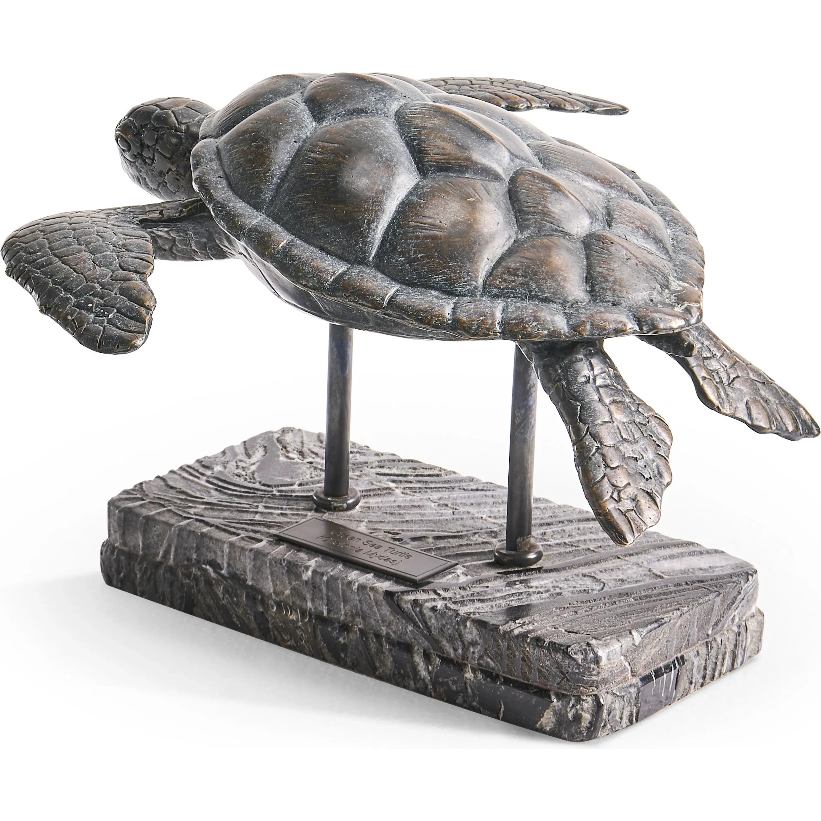 Sea Tortoise Bronze Statue with Marble Base - Image 4