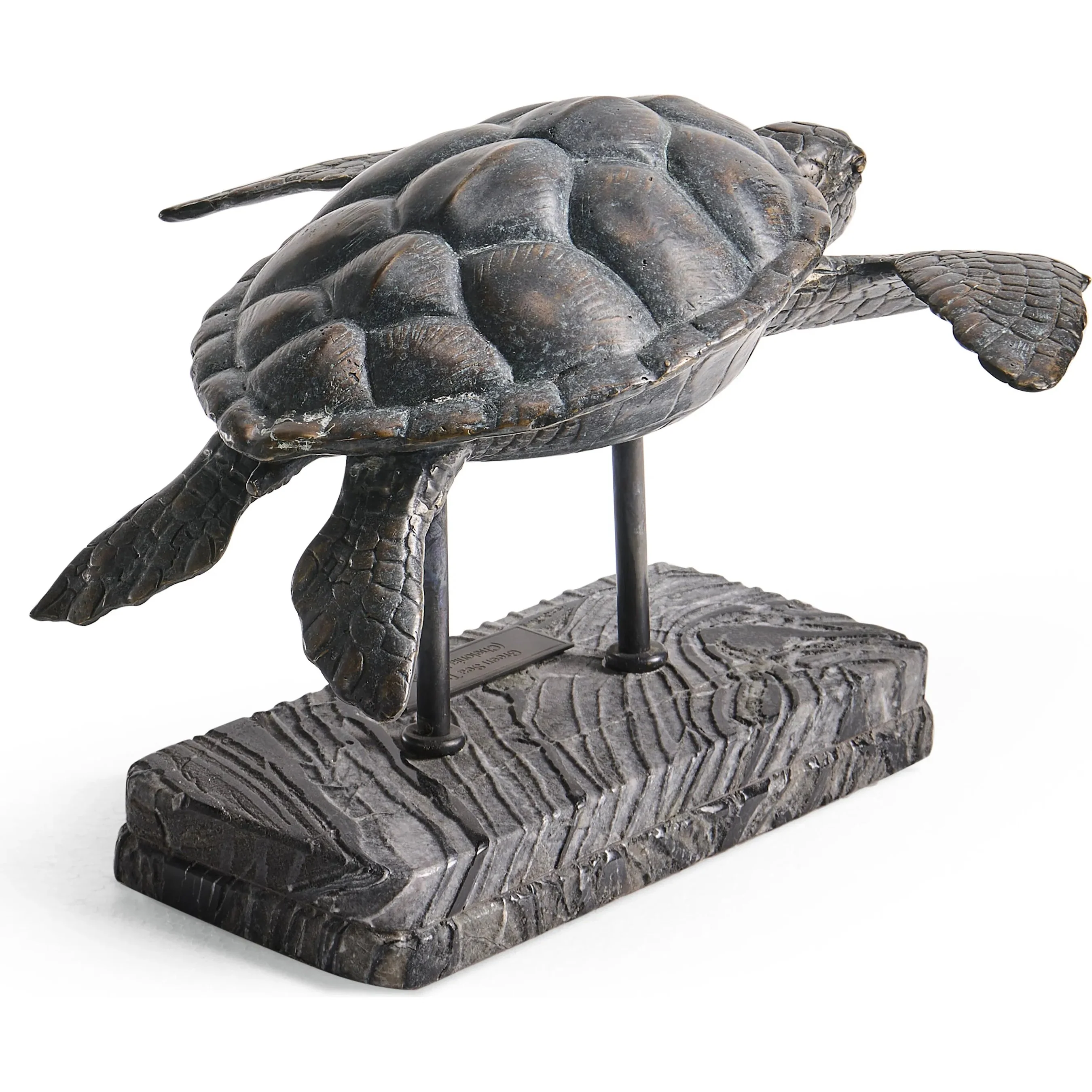 Sea Tortoise Bronze Statue with Marble Base - Image 5
