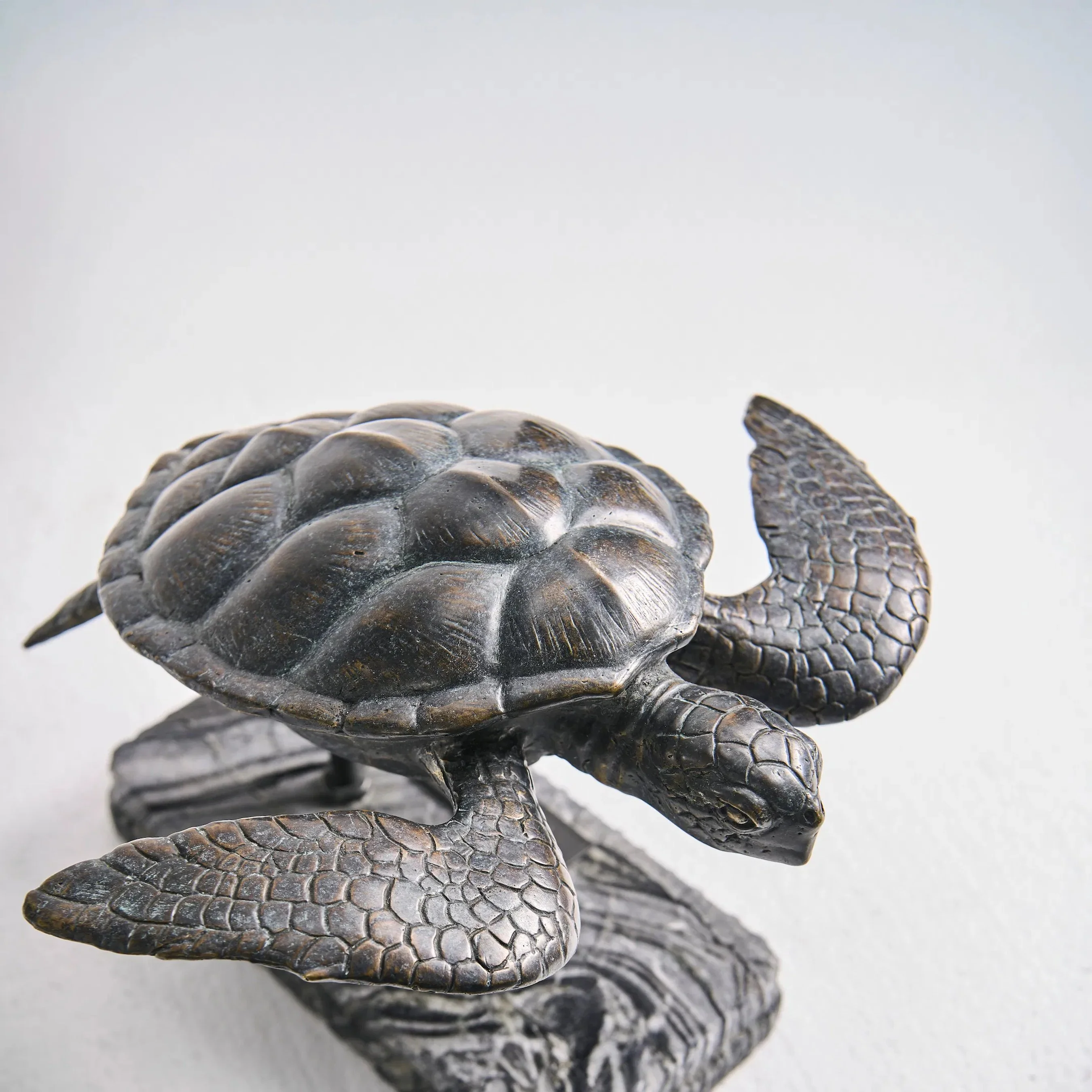 Sea Tortoise Bronze Statue with Marble Base - Image 6