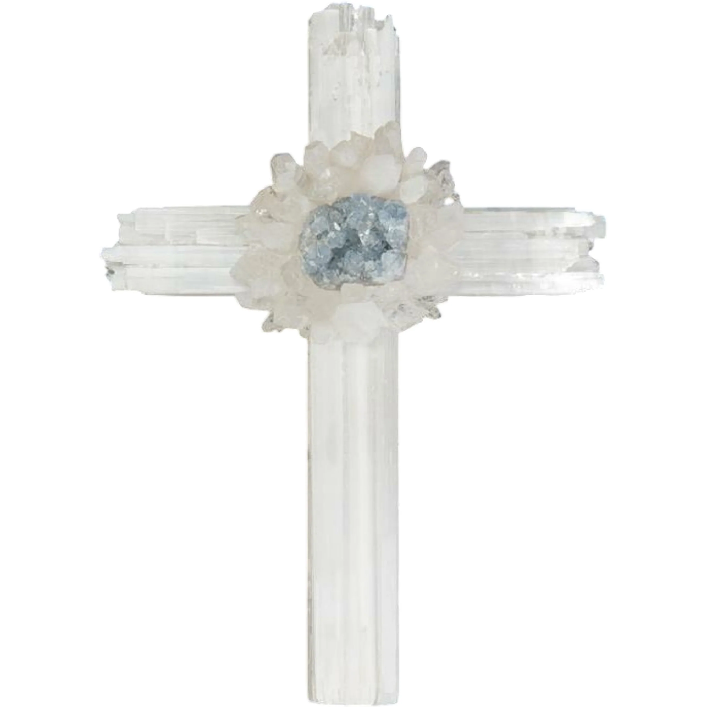 Selenite Cross with Celestite