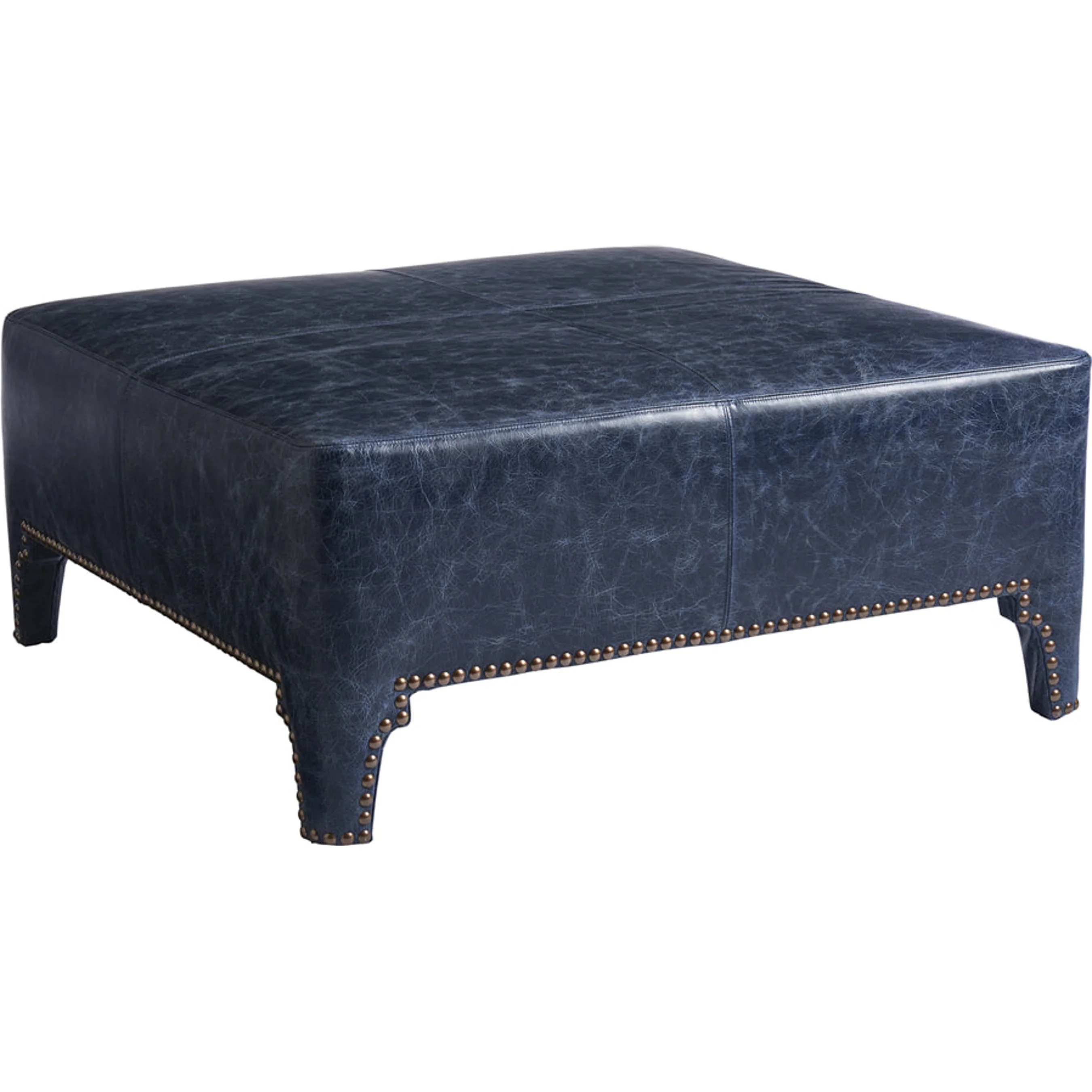 Sheffield Blue Leather Cocktail Ottoman