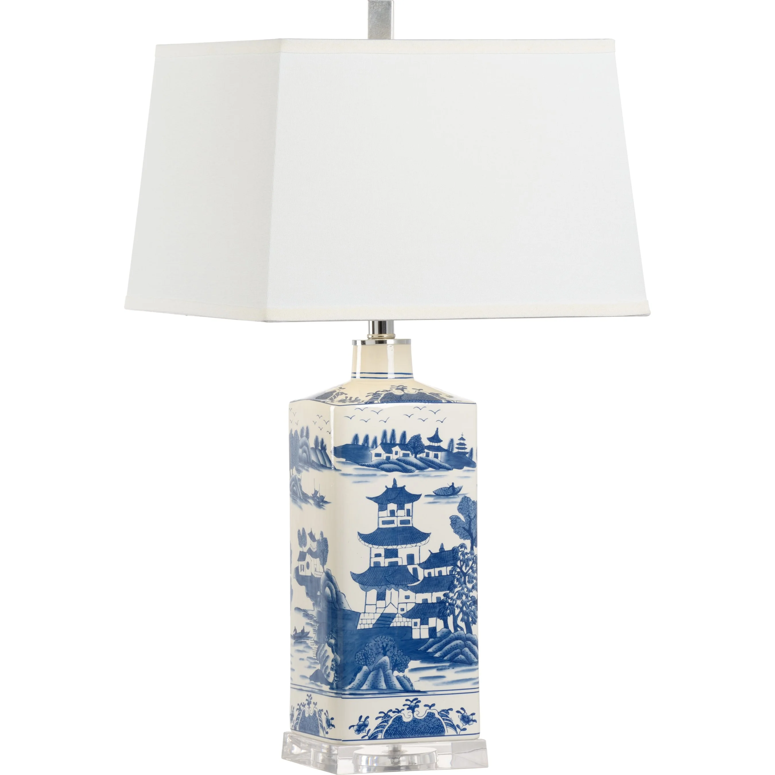 Square Blue and White Lamp
