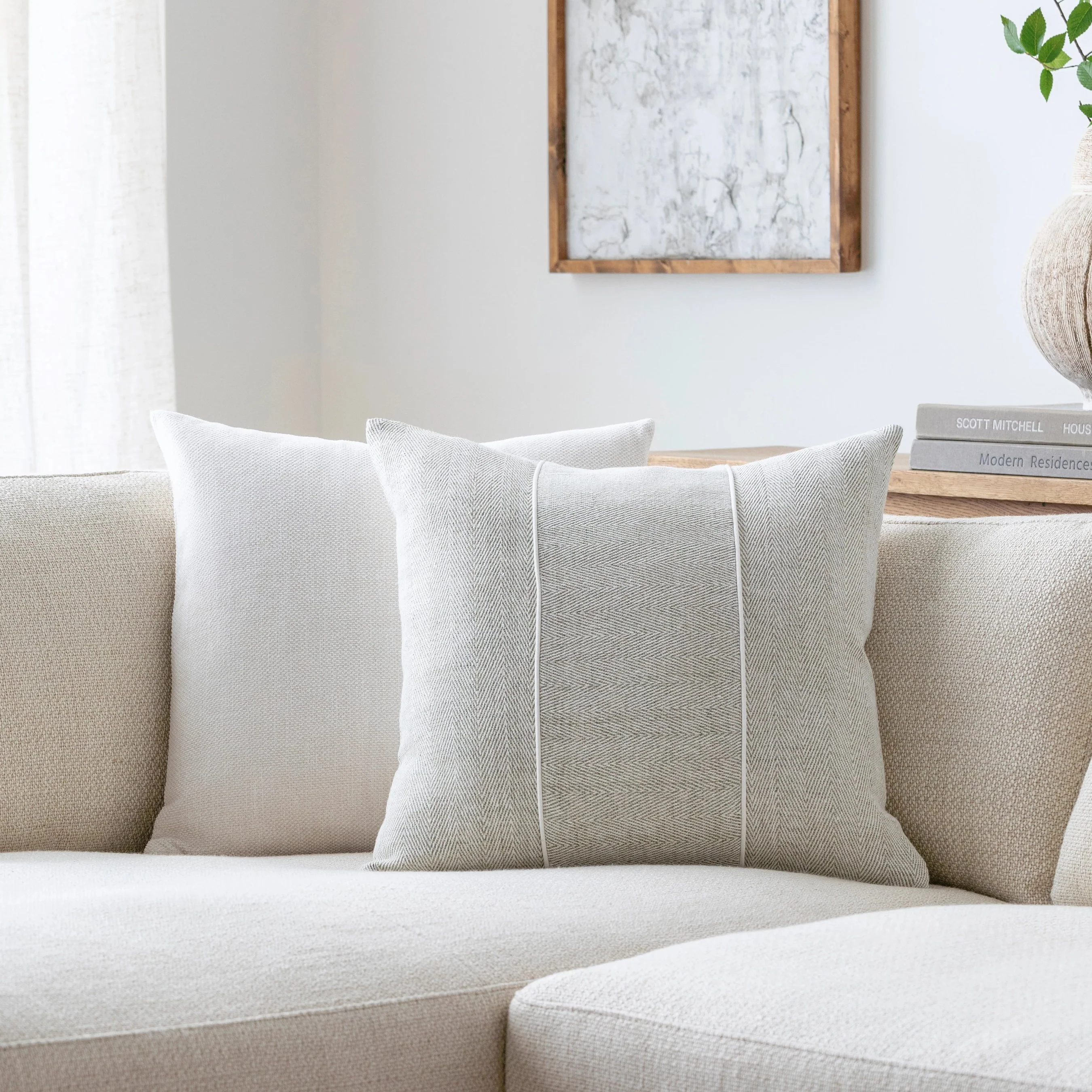 Stitched Linen Pillow - 490655 - Image 2