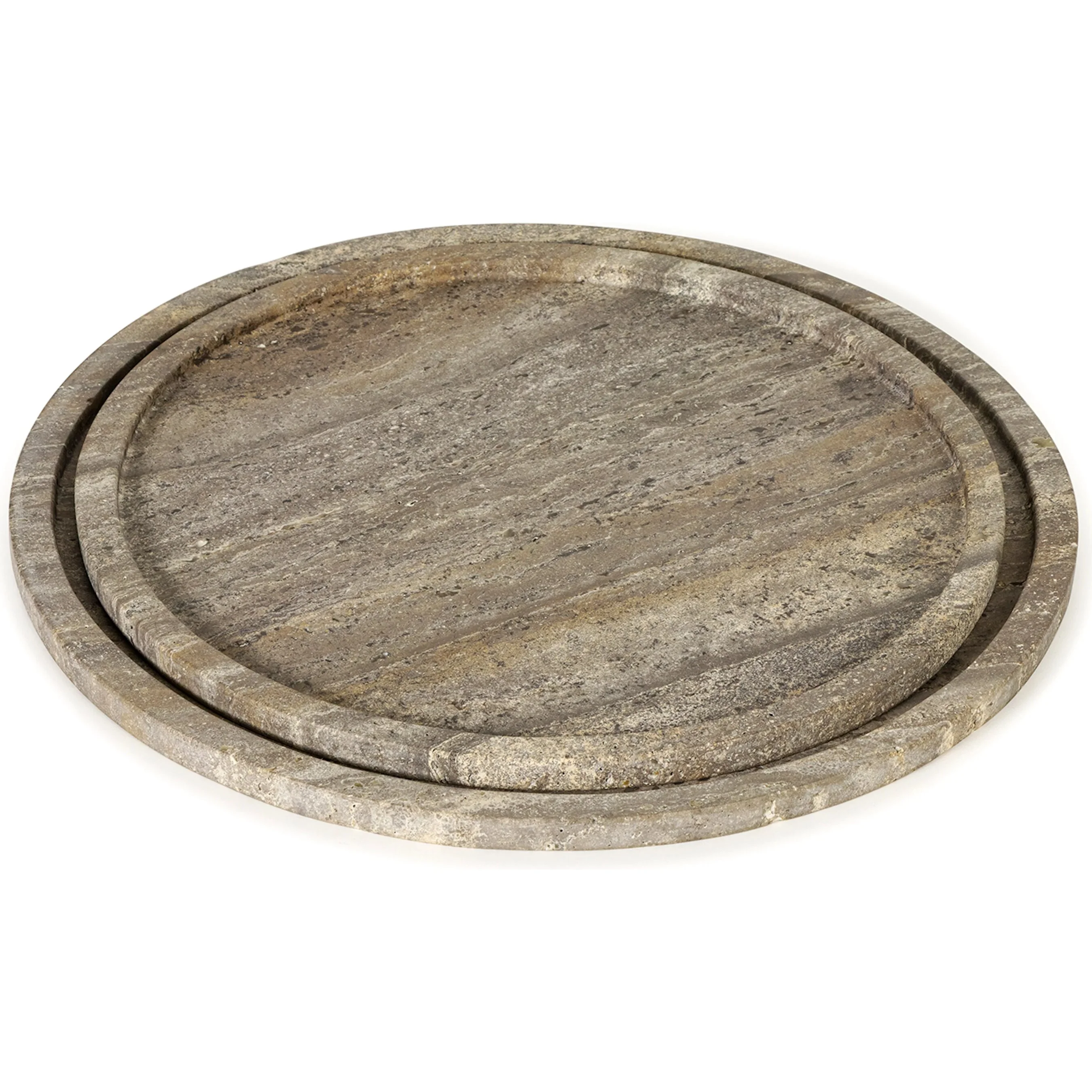 Sutton Round Travertine Tray Set