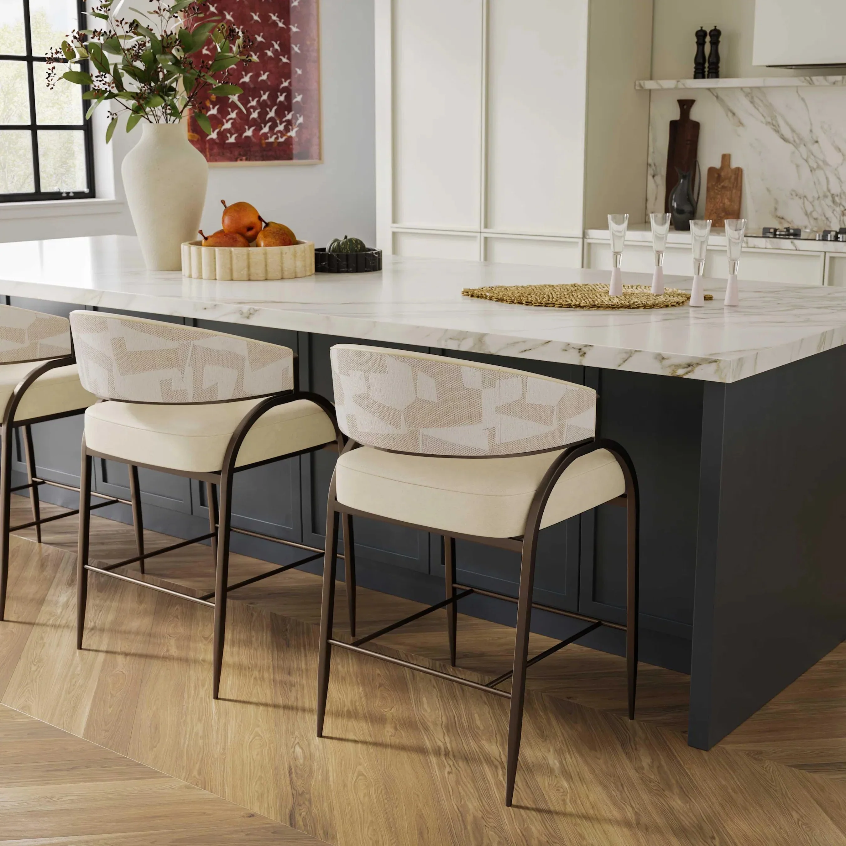 Tatum Vegan Leather and 2-Tone Jacquard Counter Stool - Image 7