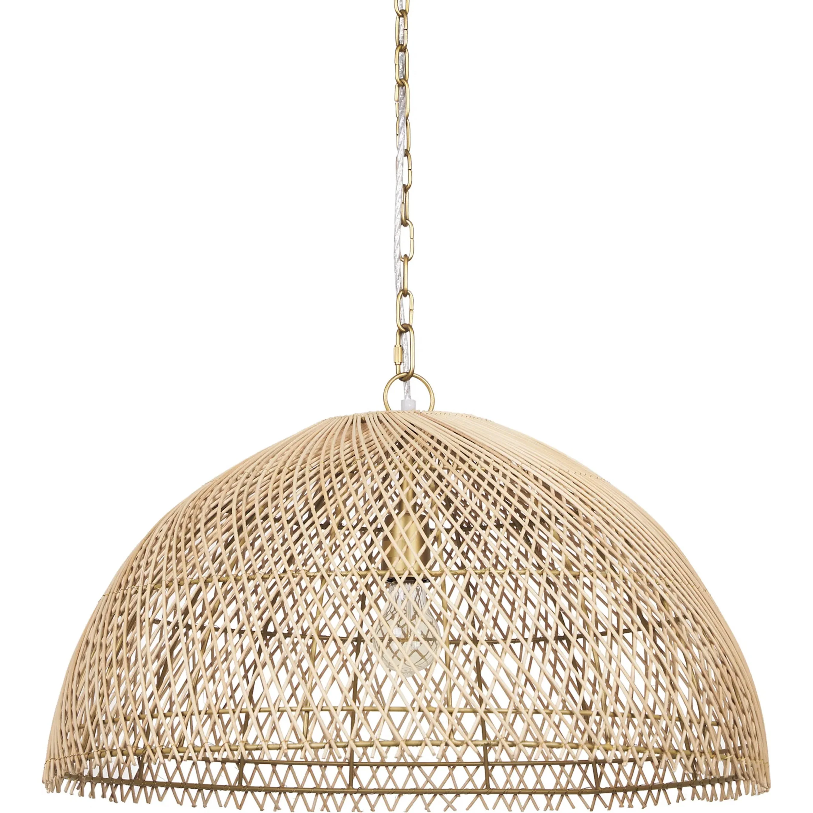 Thad 1-Light Natural Woven Rattan Dome Pendant