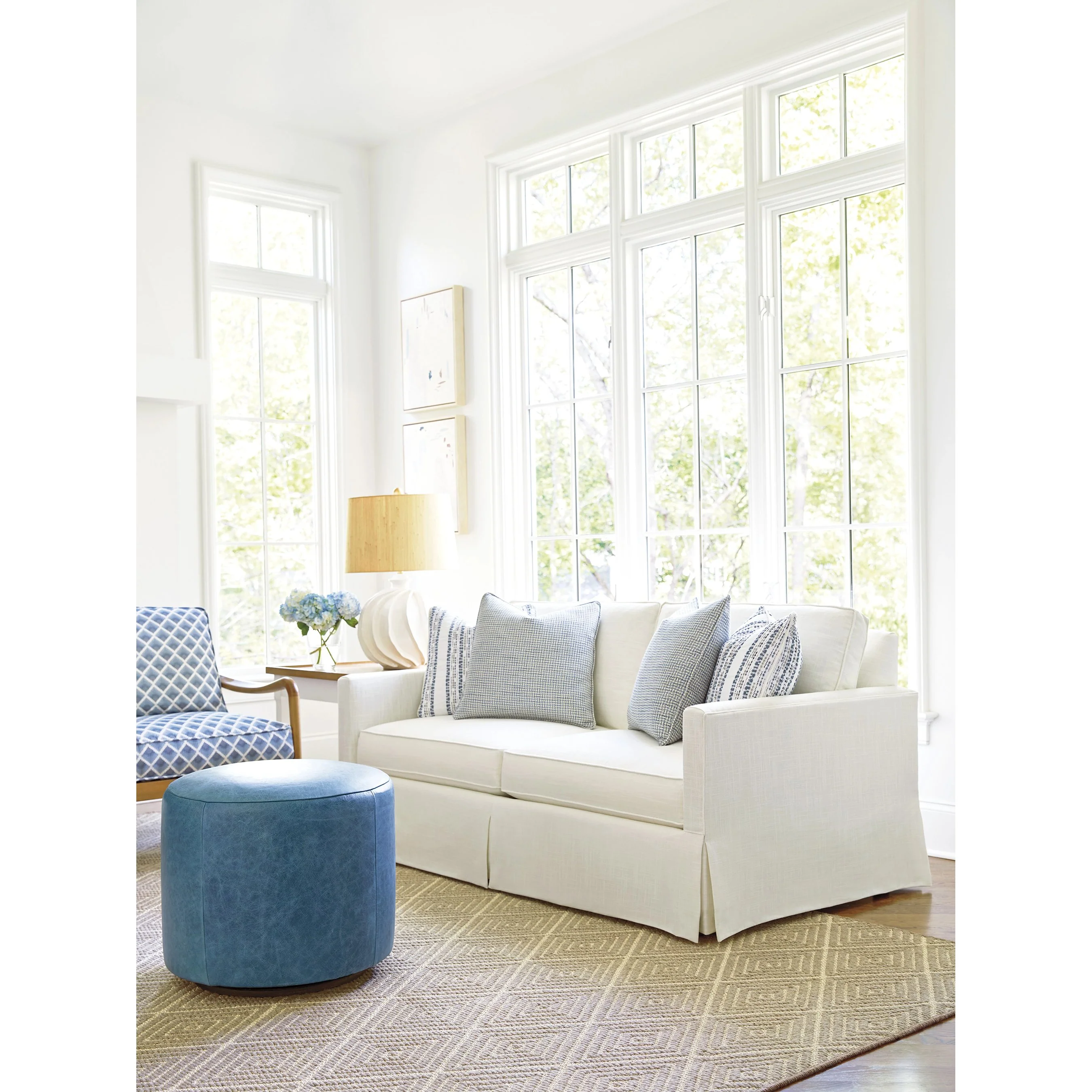 Three Arch Leather Swivel Ottoman - Image 2