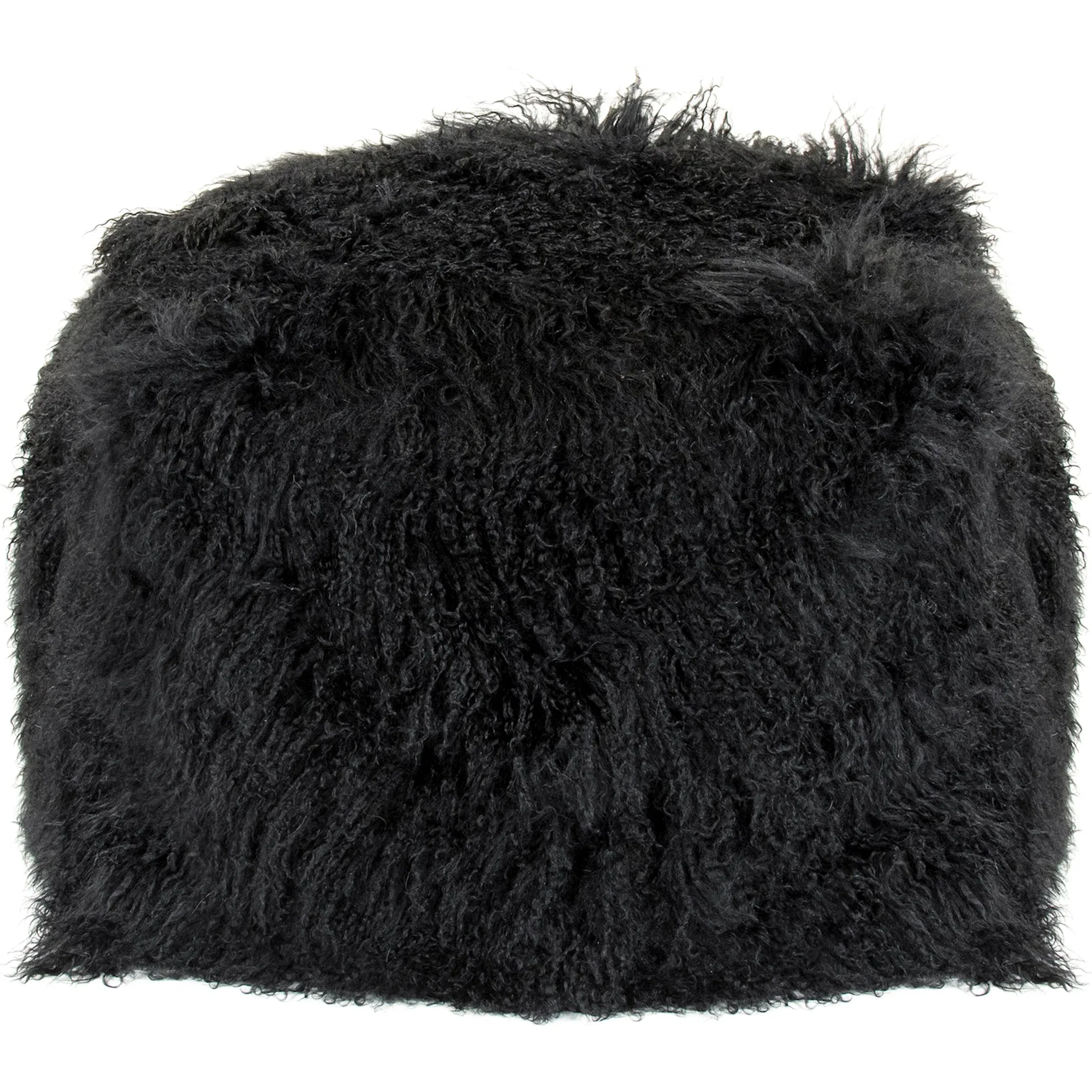 Tibetan Black Lamb Fur Pouf - Image 6