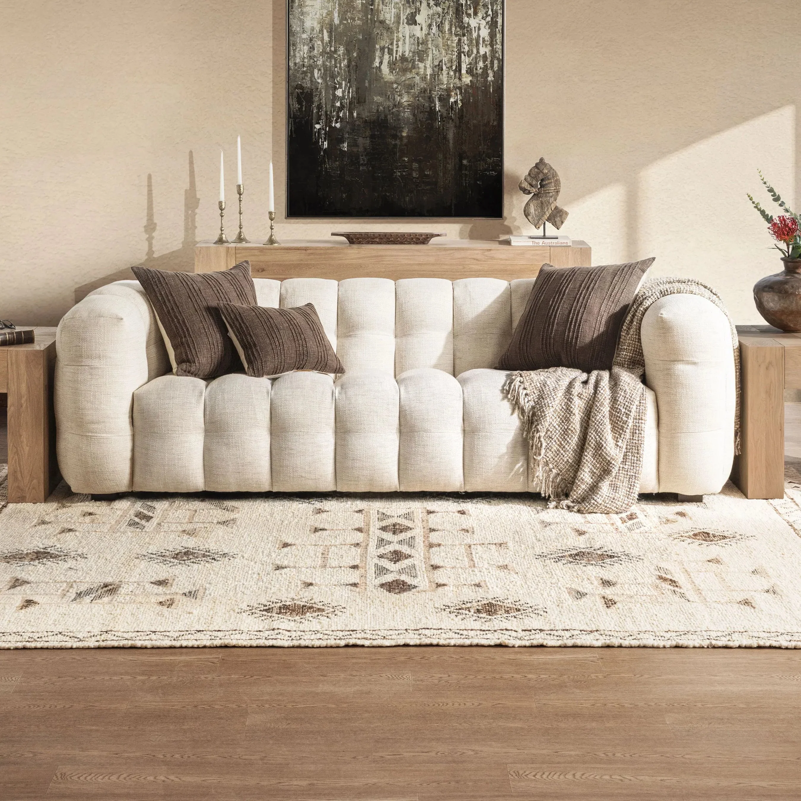 Walter Tufted Fabric Beige Sofa - Image 18