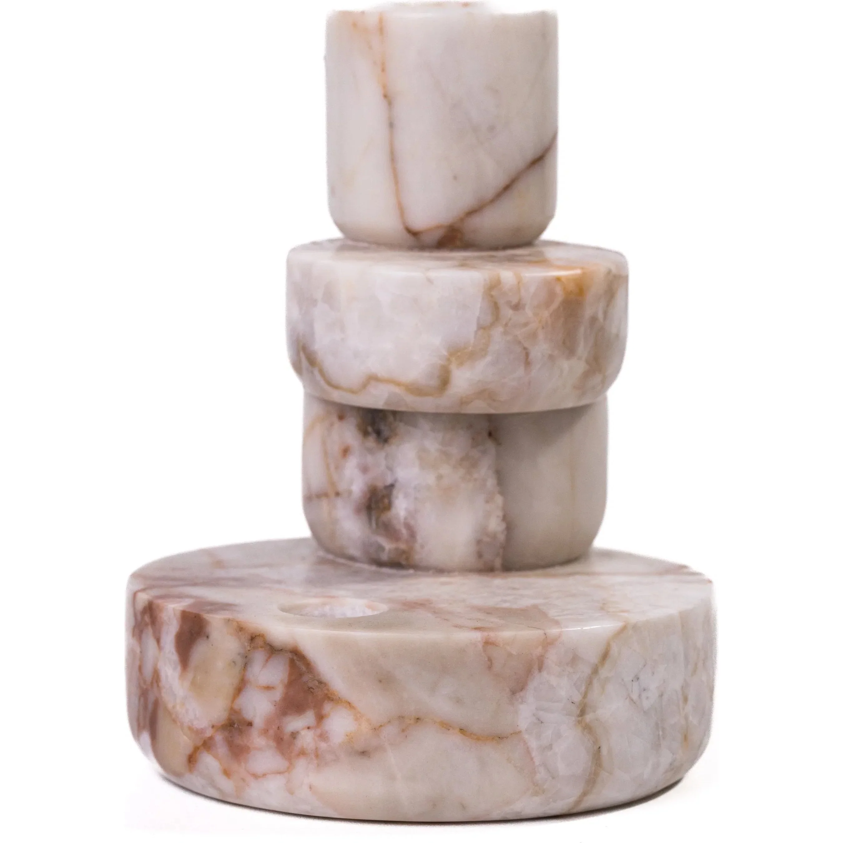 White Brown Stacked Candle Holder - Image 4
