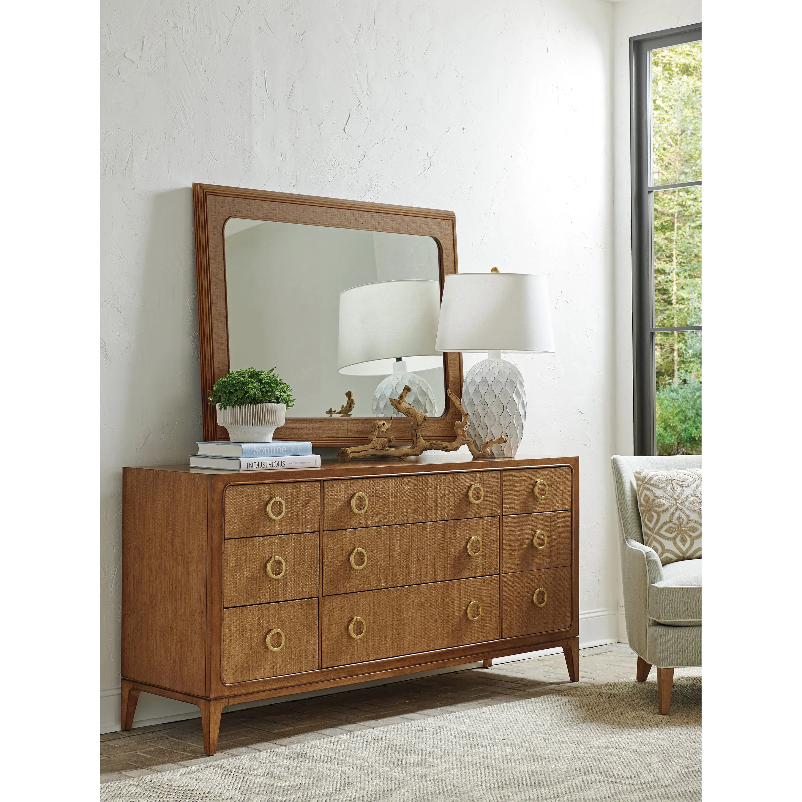 Wood Framed Raffia Mirror - Image 4