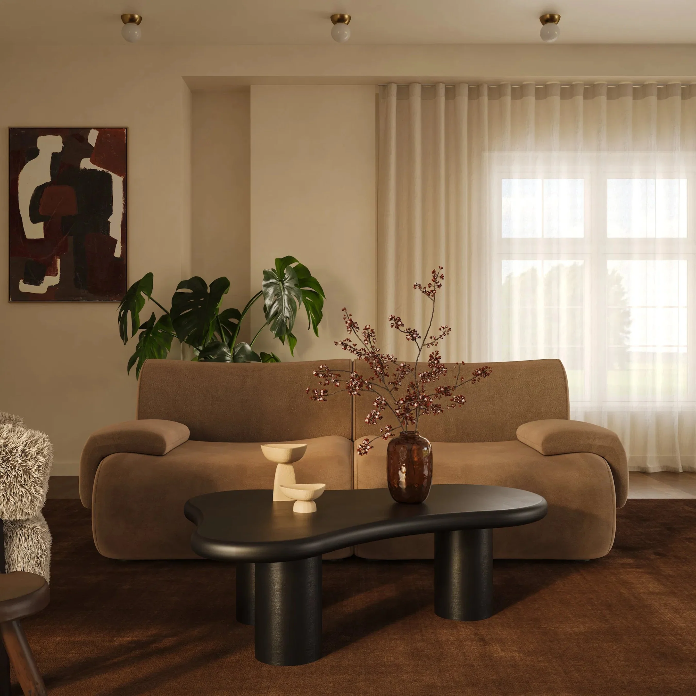 Zenith Latte Performance Velvet Modular Loveseat - Image 3